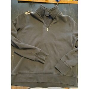 Michael Kors Mens Large Black Quarter Zip Sweatshirt Logo Shoulder Pullover
